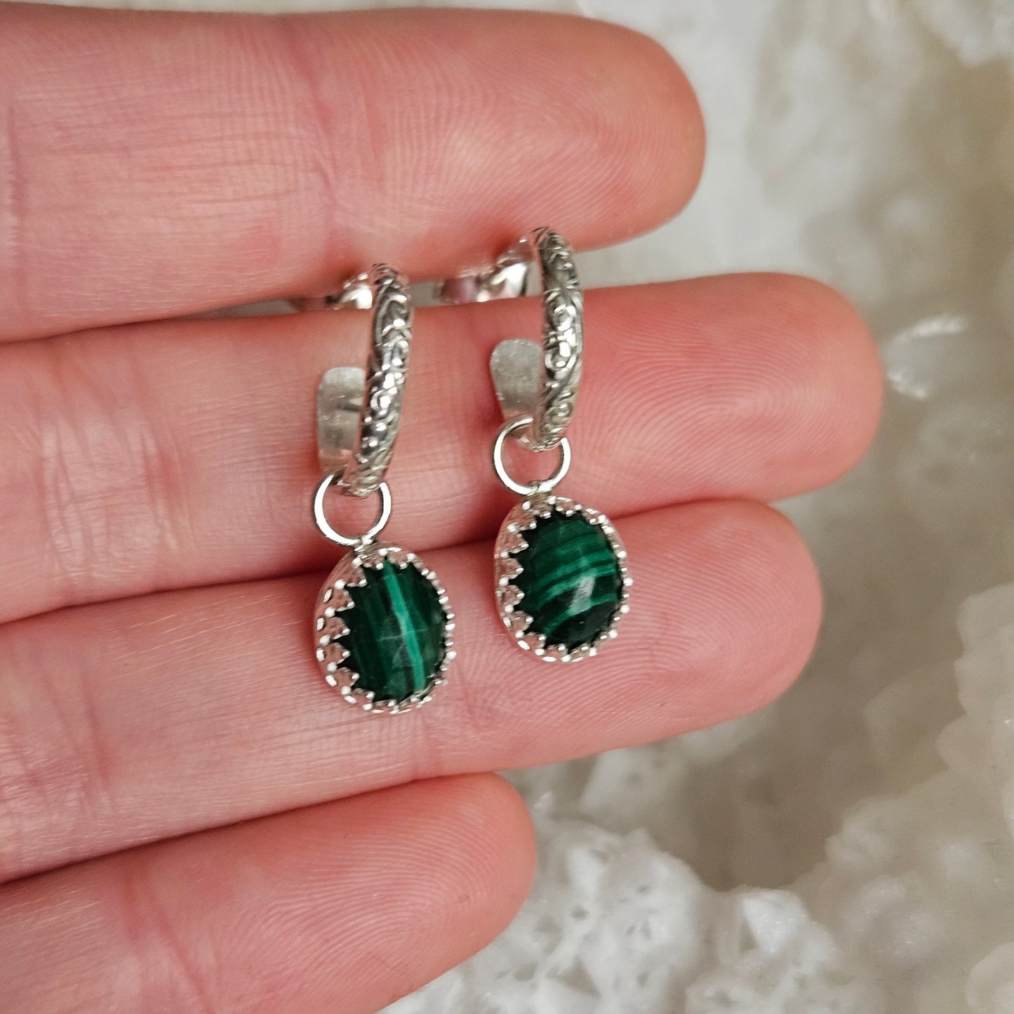 Mini Malachite hoop earrings