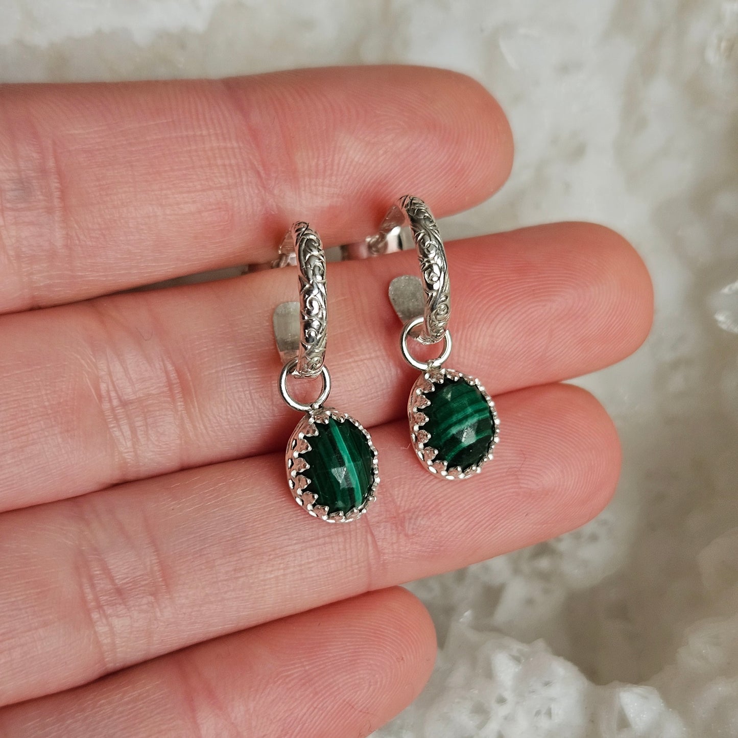 Mini Malachite hoop earrings