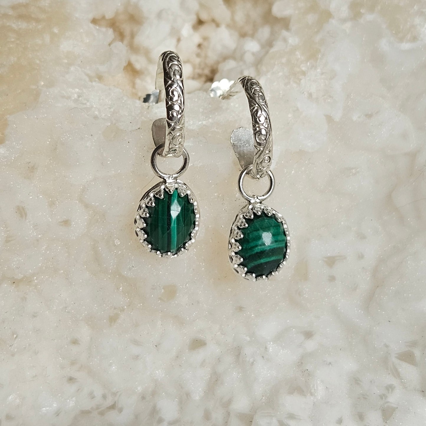 Mini Malachite hoop earrings