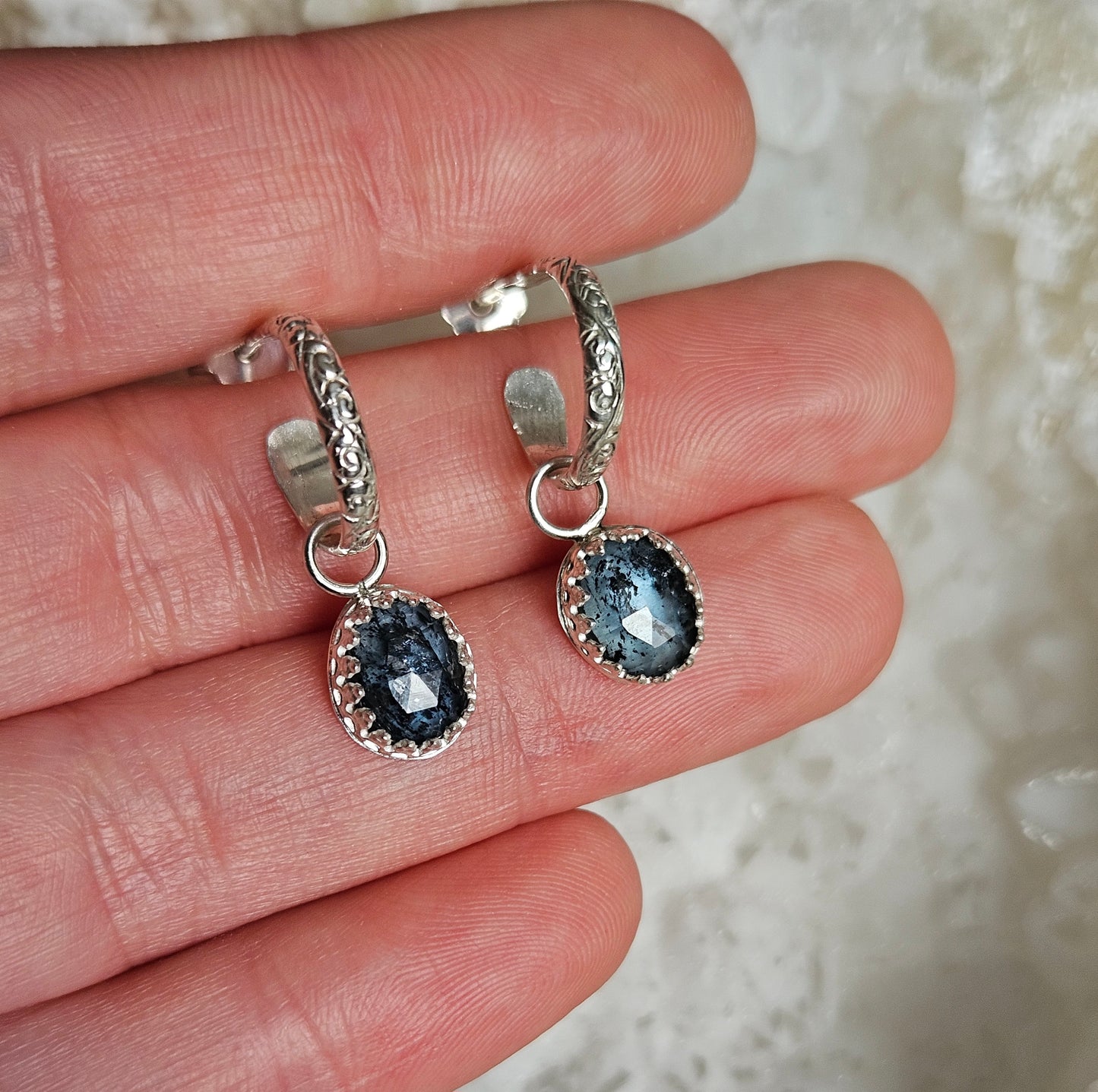 Mini moss Kyanite hoop earrings