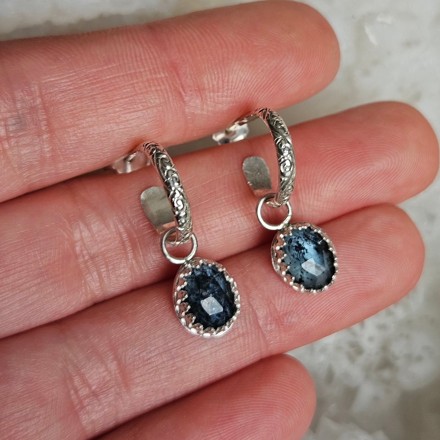 Mini moss Kyanite hoop earrings