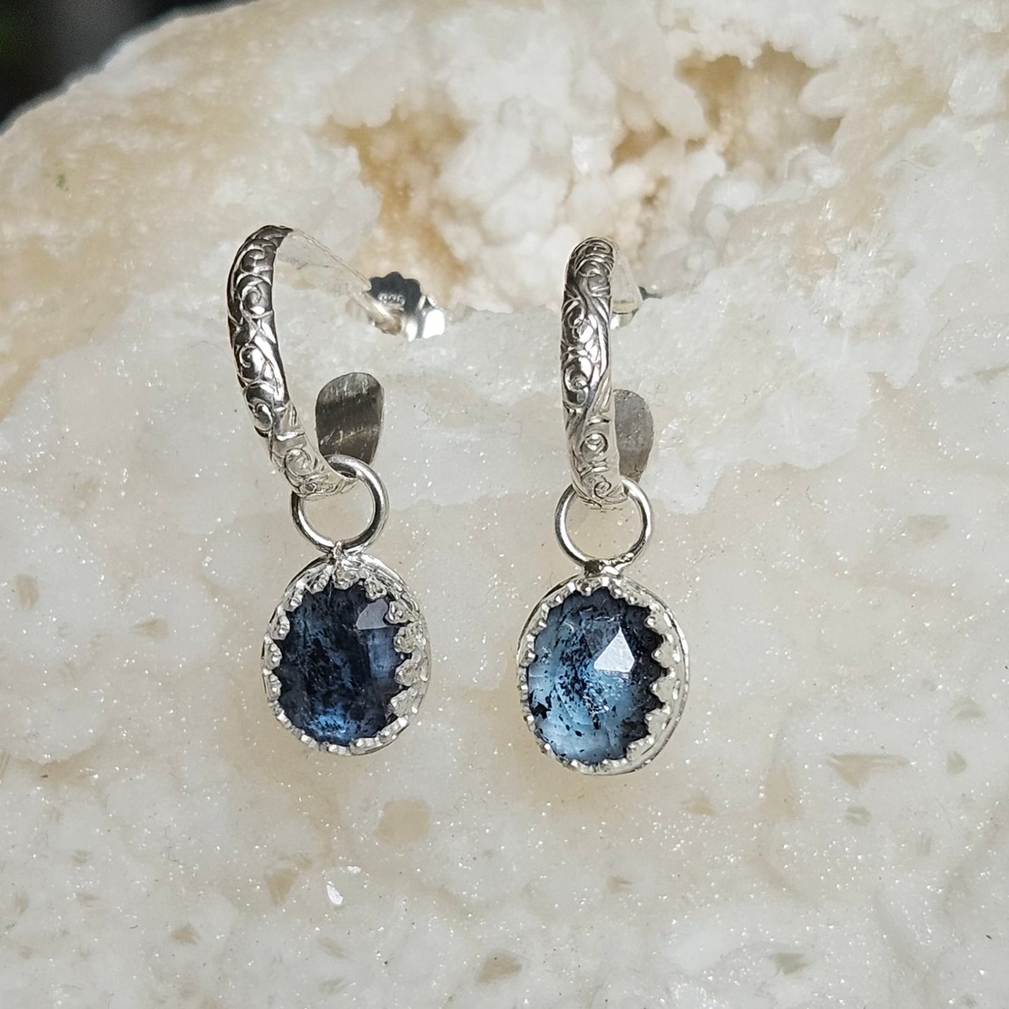 Mini moss Kyanite hoop earrings