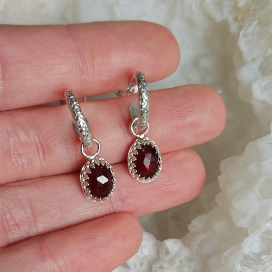 Garnet mini hoop earrings