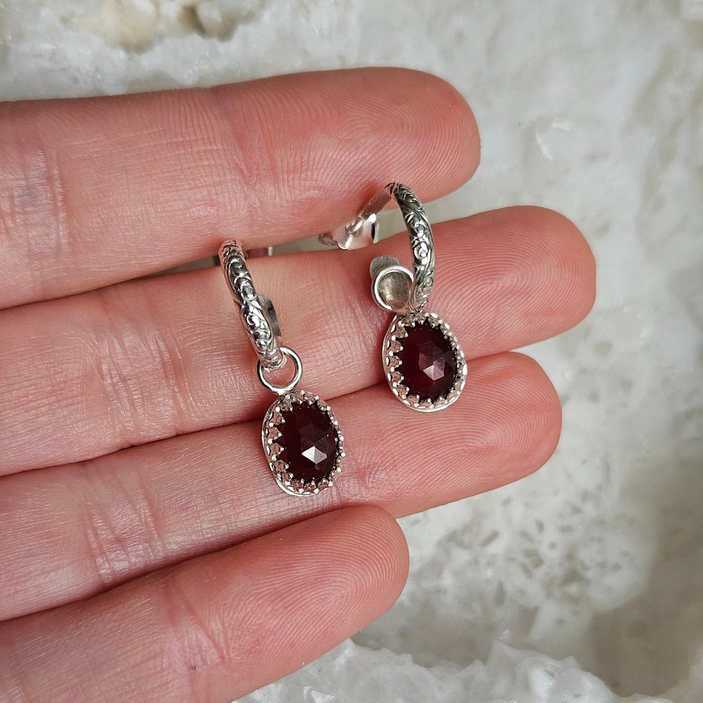 Garnet mini hoop earrings