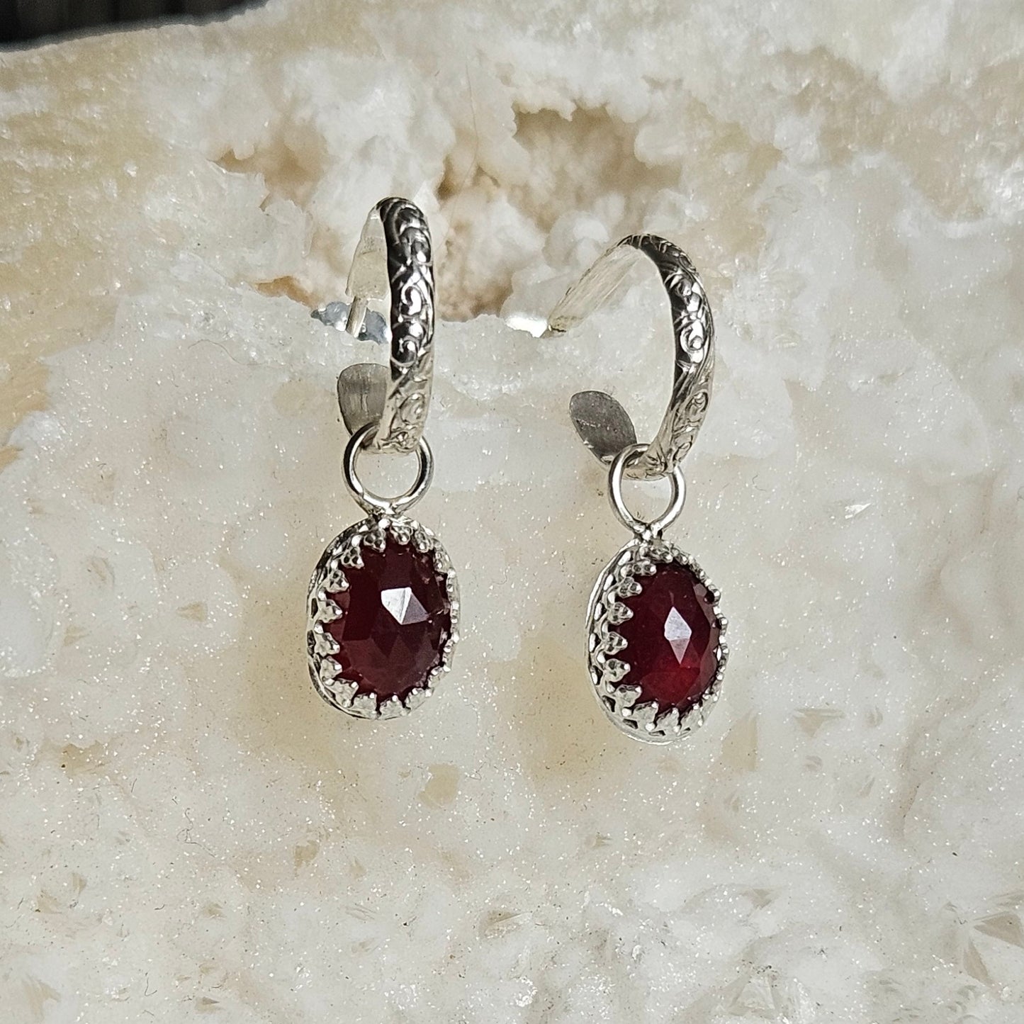 Garnet mini hoop earrings