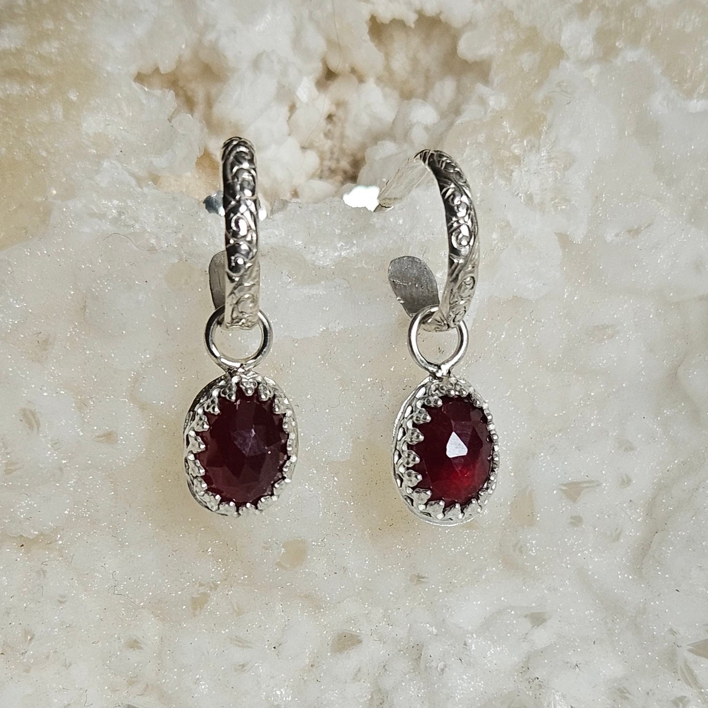 Garnet mini hoop earrings