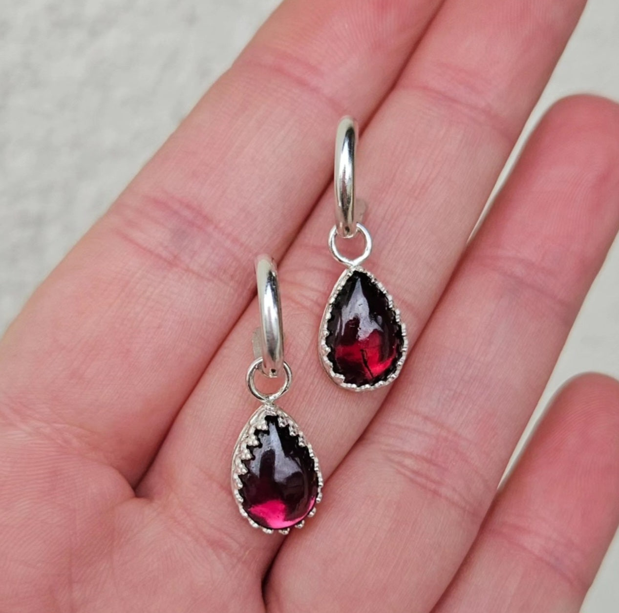 boucles d'oreilles_pendentif_argent_goutte_pierre_grenat_rouge