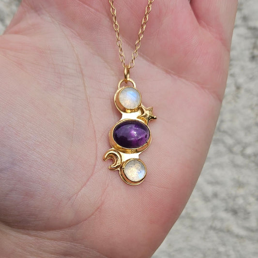 Halskette mit Amethyst und Mondstein